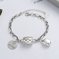 wholesale S925 Sterling Silver Korean-style Geometric Grid Cylinder Bead Round English Charm Creative Bracelet for Women-YS112/approx. 9.98g>925 silver