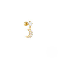 wholesale S925 Sterling Silver Moon Star Pendant Earrings With Screw Ball Threads For Cartilage Piercing-Single gold #8