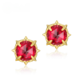 wholesale S925 Silver Japanese Light Luxury Red Corundum Small Sun Earrings for Women, Vintage Geometric Floral Wholesale Ear Accessories-0-0