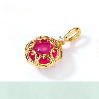 wholesale 925 Silver Japanese Retro Style Ruby Geometric Floral Pendant for Women, Two-Way Wear with White Crystal Silver Pendant Bracelet-[Pendant] Without chain>925 silver