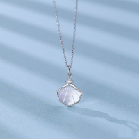 wholesale S925 Sterling Silver Diamond-Inlaid One Shell Pendant Necklace, Niche Design, Versatile, TikTok Same Style, Women's Stylish Collarbone-Lifetime Necklace 925 Silver