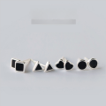 wholesale S925 silver black square and round geometric stud earrings for women and men, couple style E0337-1-0-0
