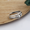 wholesale S925 Sterling Silver Fashion Minimalist Retro Three-Layer Cross Small and Exquisite Dynamic Beaded Rotating Adjustable Ring-0-2
