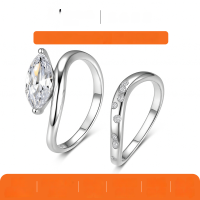 wholesale S925 Sterling Silver Marquise Shape Moissanite Main and Side Ring Set Minimalist Fashion Wholesale Hot Seller for Independent Stores-Gold 2 carat (with certificate)  7 US