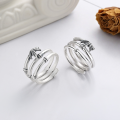 wholesale S925 Silver Retro NaturalStyle Bamboo Leaf MatteTrendy Creative Design Open Ring-0-1