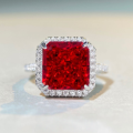 wholesale AU750 plated, S925 sterling silver pigeon blood red ice-cut ruby simulated diamond ring for live streaming wholesale-0-0
