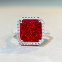 wholesale AU750 plated, S925 sterling silver pigeon blood red ice-cut ruby simulated diamond ring for live streaming wholesale-Pink Diamond-CBJZ390 9