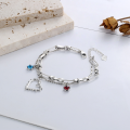 wholesale S925 Sterling Silver Korean-style Twisted Double-layer Heart Hollow Pendant Star Blue Zircon Bracelet for Women-0-1