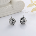 wholesale S925 Sterling Silver Retro Vintage Matte Filigree Openwork Engraved Floral Round Ball Ethnic Style Earrings for Women-0-1
