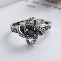 wholesale S925 Sterling Silver Korean Dongdaemun Retro Stacked Black Zircon Overlapping Pattern Statement Adjustable Ring for Women-0-1