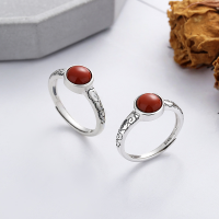 wholesale S925 Sterling Silver Retro Chinese Style Auspicious Cloud Pattern Ring Inlaid with Southern Red Agate, Symbolic Meaning, National Trend Fashion Index Ring-947FJ/polished about 2.3g Opening adjustable