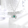 wholesale Sterling Silver S925 Emerald Three-Dimensional Clover Necklace for Women, Elegant and Luxurious Advanced Sense Jewelry,-0-0