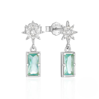 wholesale S925 Sterling Silver Octagonal Star Earrings With Sapphire And Zircons, Super Sparkling-Platinum 925 silver