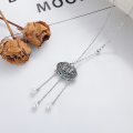wholesale S925 Silver Retro Antique-inspired Peace Lock with Deer Resin and Openwork Palace-Style Creative Design Necklace-0-0