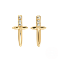 wholesale S925 Sterling Silver Dagger Cross Earrings With Evil Eye, Star, And Moon Pendant Hoop-Gold #3-White Diamond 925 Silver