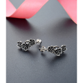 wholesale Sterling Silver S925 Vintage Antique-Finish Floral Earrings, Creative Sweet Flower Ear Studs Wholesale-0-1