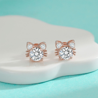 wholesale S925 Sterling Silver Moissanite Cat Stud Earrings, Small and Exquisite, Cute Ear Accessories, Fashionable Internet-Famous Earrings, Gift for Friends-50 points + 50 points (moissanite) rose gold earrings  925 silver
