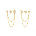 wholesale S925 Sterling Silver Double-layer Chain Star Tassel Zircon Accent Earrings For Women-0-5