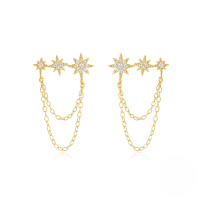wholesale S925 Sterling Silver Double-layer Chain Star Tassel Zircon Accent Earrings For Women-Gold#1 925 Silver