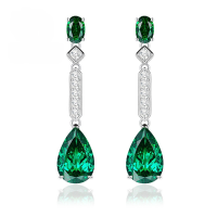 wholesale 925 Sterling Silver 5ct High Carbon Diamond Earrings Waterdrop 8*12 Emerald Green Ear Studs Women Ins, Mu Jing Jewelry New-E267 Green Diamond 925 Silver