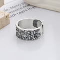wholesale S925 Sterling Silver National Tide Ethnic Matte Craft Auspicious Cloud Ruyi Pattern Inner Ring Six-Character Mantra Ring-0-3