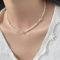 wholesale S925 Silver Sweet Princess Style High-Luster Domestic Pearl Necklace Smooth Bow Chaebol Heiress Collarbone Chain Y0152-S925 Silver Necklace 925 Silver