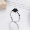 wholesale S925 sterling silver vintage distressed creative square sugar black sandstone open ring Korean-style minimalist index finger ring for women-0-1