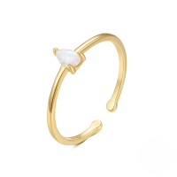 wholesale S925 Sterling Silver Floral Love Open Ring With Zircon And Opal, Korean Style Luxury Ins Small Trendy Index Finger Ring-Gold #5 Adjustable opening