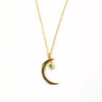 wholesale S925 Sterling Silver January To December Birthstone Zircon Star And Moon Necklace, Elegant And Creativehot-selling Collarbone Chain-Gold-Green Diamond 925 Silver