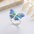wholesale S925 Sterling Silver Resin Enamel Agility Butterfly Elegant Lady Style Pastoral Versatile Open Ring-0-0