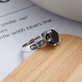 wholesale S925 Sterling Silver Retro Vintage Korean-style Cross Pattern Black Zircon Simple Trendy Open Adjustable Ring-0-1