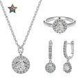 wholesale S925 Sterling Silver Cross-Border Women's Ring Necklace Earring Set, Minimalist Round Zircon Design, Elegant and Sophisticated-0-0