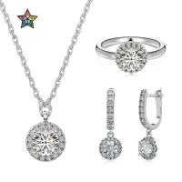 wholesale S925 Sterling Silver Cross-Border Women's Ring Necklace Earring Set, Minimalist Round Zircon Design, Elegant and Sophisticated-Platinum DY180029-SW-WH#6 925 Silver