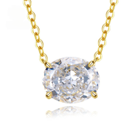 wholesale 18K gold new luxury halo setting 8*10mm radiant cut oval white diamond women's choker necklace-N052 Gold &gt;925 Silver