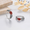 wholesale S925 Sterling Silver Wheat Ears South Red Oval Ring Retro Matte Finish Cabochon Index Finger Ring Factory Direct-0-1