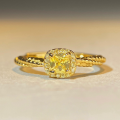 wholesale (15-day order processing) Sterling Silver Small Square Sugar Yellow Diamond Ring, Niche Design, Fresh and Simple Minimalist Ring Wholesale-0-0