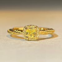 wholesale (15-day order processing) Sterling Silver Small Square Sugar Yellow Diamond Ring, Niche Design, Fresh and Simple Minimalist Ring Wholesale-5A Zircon Adjustable Ring Adjustable opening