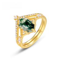 wholesale European and American New Trendy S925 Sterling Silver Minimalist and Unique Moss Ring Set, Cross-border Hot Selling-10K gold + swimming paint US8#