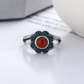 wholesale S925 Sterling Silver Vintage Ethnic Style Pattern Drip Glaze Resin with Southern Red Accent Elegant Open Ring-0-1