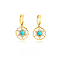 wholesale S925 Sterling Silver Cross-Border Fashion Turquoise Ear Accessories Wholesale European and American Style Summer New Earrings-14K yellow 925 silver