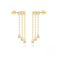 wholesale S925 Sterling Silver Tassel Chain Inlaid With Zircon Zircon Heart Earrings, Korean Style Light Luxury-Gold#2 925 Silver