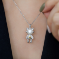 wholesale 925 Sterling Silver Original Design Fashion Hand-Inlaid Zircon Bear Necklace Wholesale, Freshwater Pearl Necklace Women's Versatile-0-3