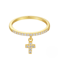 wholesale S925 Sterling Silver Single Row Zircon-encrusted Moon And Star Pendant Engagement Ring, Popular In Europe And America-Gold #3&gt;7