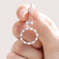 wholesale S925 Sterling Silver Shell Pearl Bow Hoop Earrings for Women, Small Design, Round Circle Drop Earrings, Luxury Trendy Personalized Ear Accessories-0-1