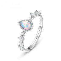 wholesale S925 Silver Japanese and Korean New Light Luxury Style Women's Ring with Synthetic Opal Inlaid, Designed Adjustable Opening Ring for Wholesale-Thick silver platinum plating Adjustable opening