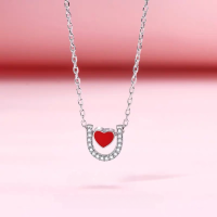 wholesale S925 Sterling Silver Heart-shaped U-shaped Two-in-One Pendant Necklace for Women, Fashionable, High-end, Korean Style, Minimalist, Niche, Versatile-Love Two-in-One Necklace 925 Silver