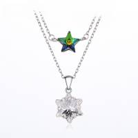 wholesale S925 Sterling Silver Cross-Border Star Necklace Korean Style Fashion Creative Crystal-Inlaid Snowflake Collarbone Pendant Factory Wholesale-Fashion necklace 925 silver