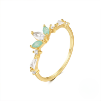 wholesale S925 Sterling Silver Ring With Colorful Zircons, Sweet And Simple Ins Style, Dainty And Fresh Index Finger Ring For Women-Gold #5&gt;7