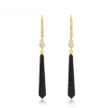 wholesale S925 sterling silver new tassel long elegant earrings with black zirconia exaggerated statement earrings for wholesale-0-0