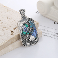 wholesale Sterling Silver S990 Yun Chao Xuan Retro Filigree Openwork Carved Resin Lotus Pod and Carp Heavy Work Ancient Style Pendant Necklace-YP114M/Single pendant approx. 20.7g 99 silver